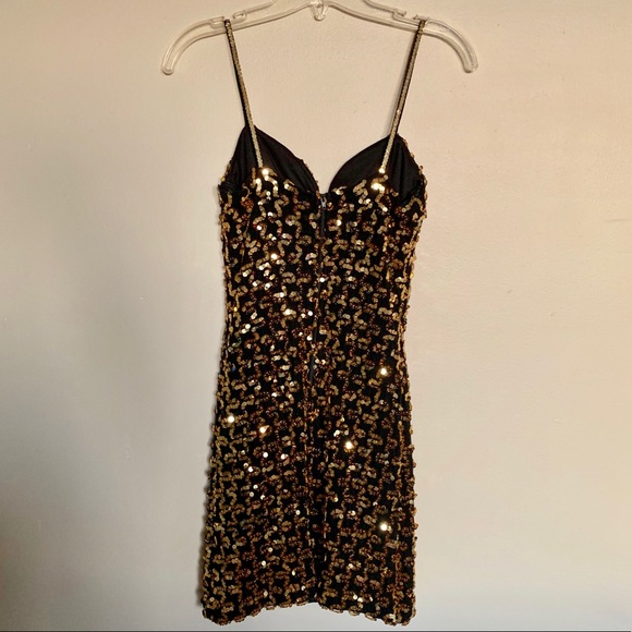 Black with Gold Sequins Prom/Evening mini Dress 👗 - Picture 3 of 5